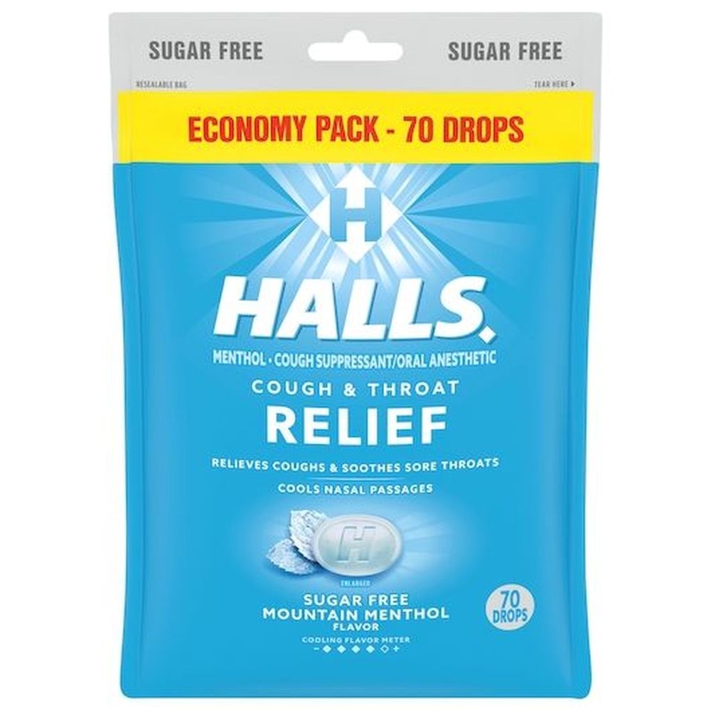 Halls Sugar Free Mountain Menthol Cough Drops, 70 count -- 12 per case