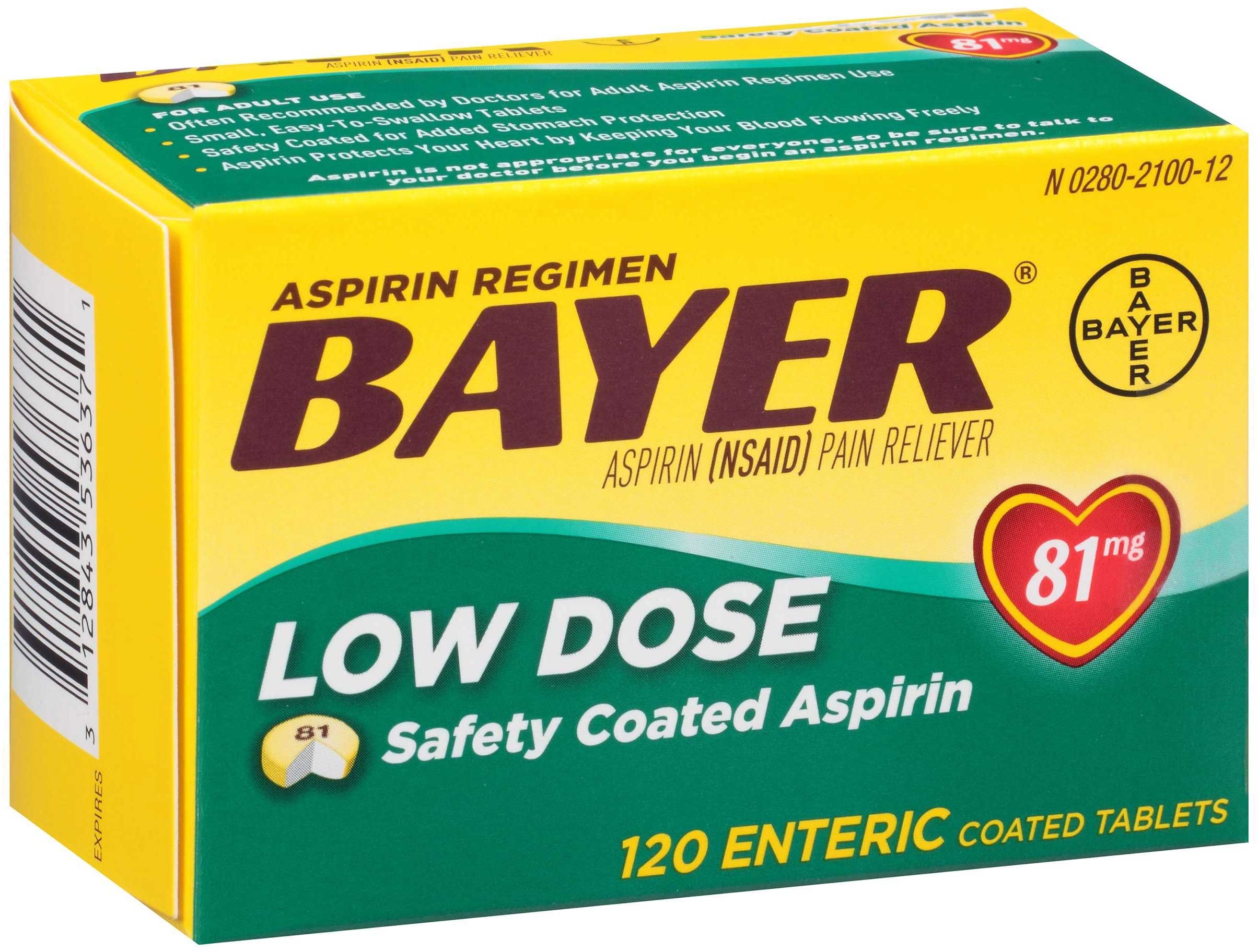 Bayer Low Dose 81mg Enteric Safety Coated Tablets, 120 per unit -- 36 per case