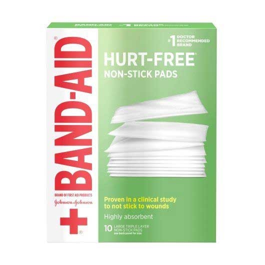 Johnson and Johnson Band-Aid Hurt-Free High Absorbent Large Triple Layer Non-Stick Pad - 10 count per pack -- 24 packs per case