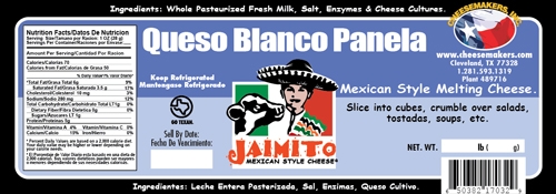 Cheesemakers Barra Queso Blanco Panela Cheese, 5 Pound -- 4 per case.