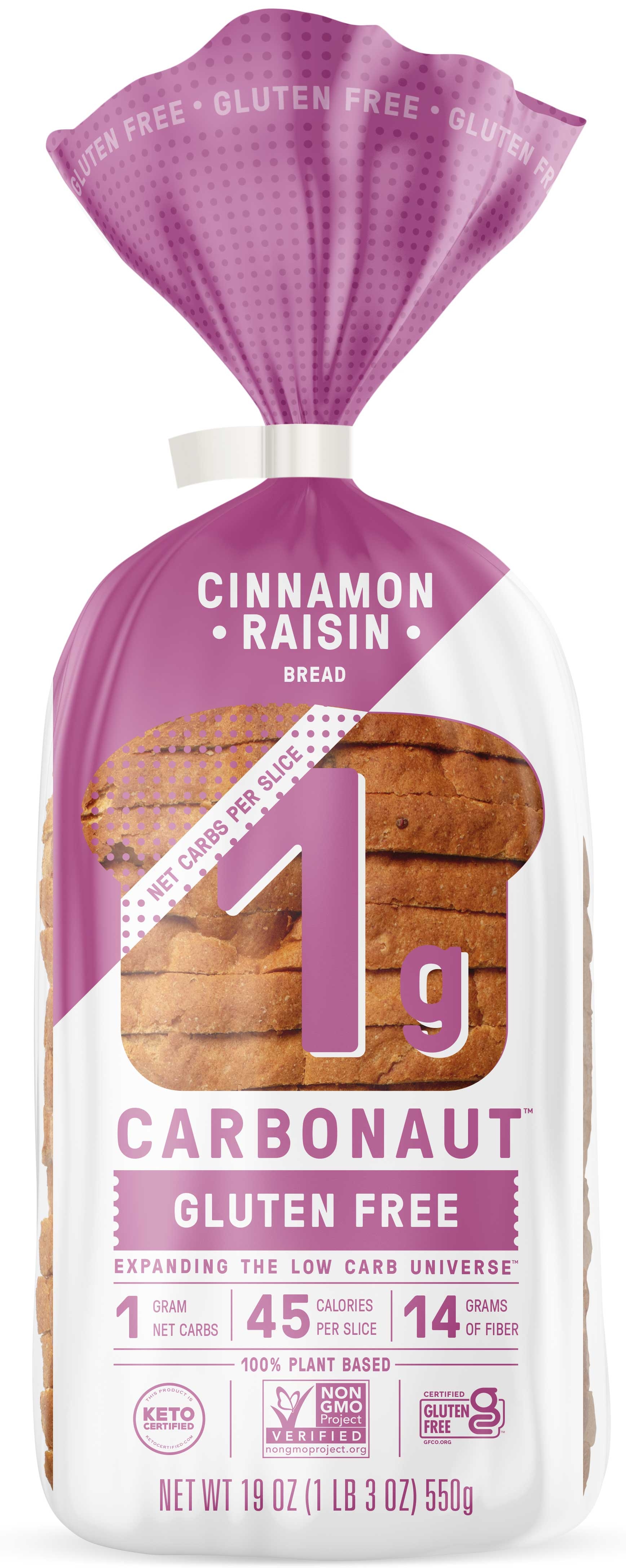 Carbonaut Low Carb Cinnamon Raisin Gluten Free Bread, 19 Ounce -- 8 per case