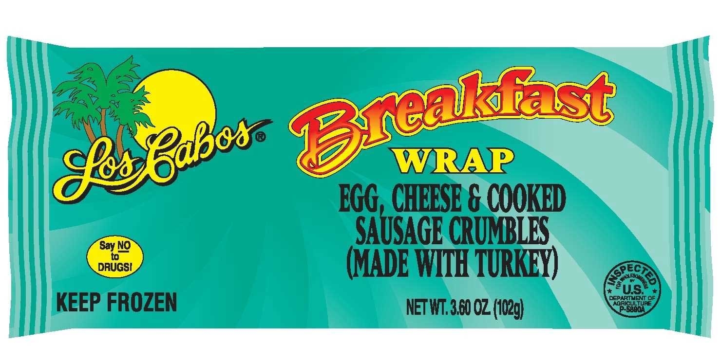 Los Cabos Egg Cheese and Cooked Sausage Crumbles Breakfast Burrito, 3.6 Ounce -- 24 per case.