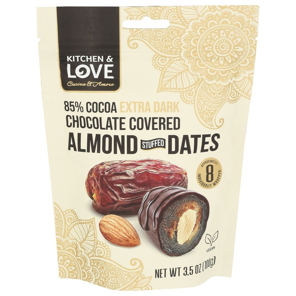 Kitchen and Love Dark Chocolate Covered Almond Stuffed Dates, 3.5 Ounce -- 8 per case
