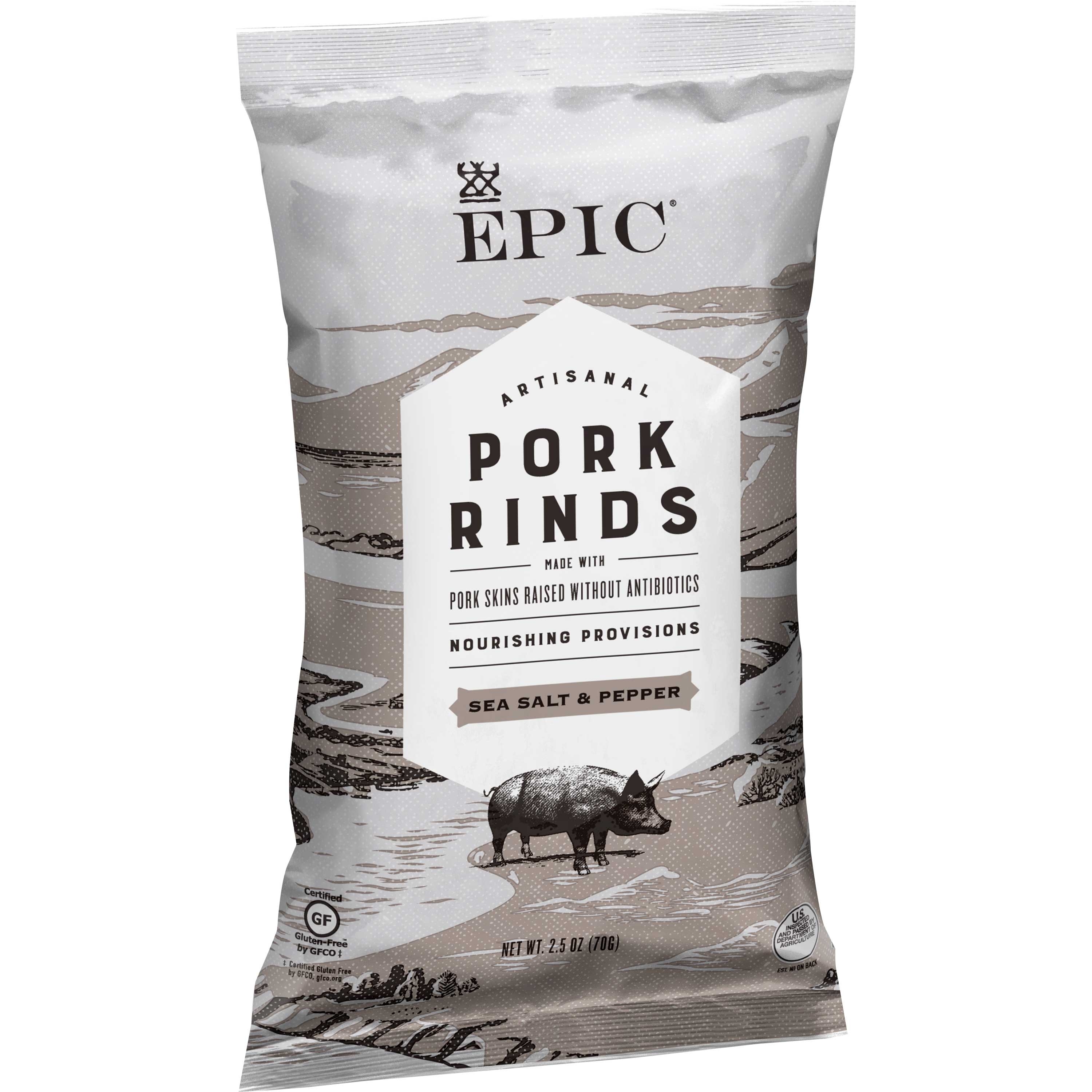 Epic Sea Salt and Pepper Pork Rinds, 2.5 Ounce -- 12 per case.