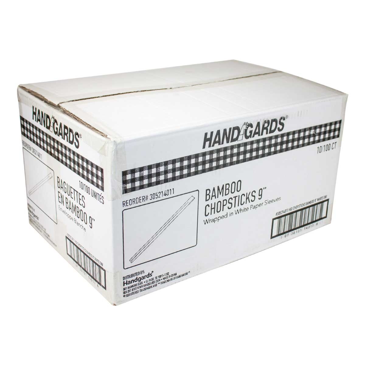 Handgards White Envelope Disposable Bamboo Chopstick, 9 inch -- 1000 per case.