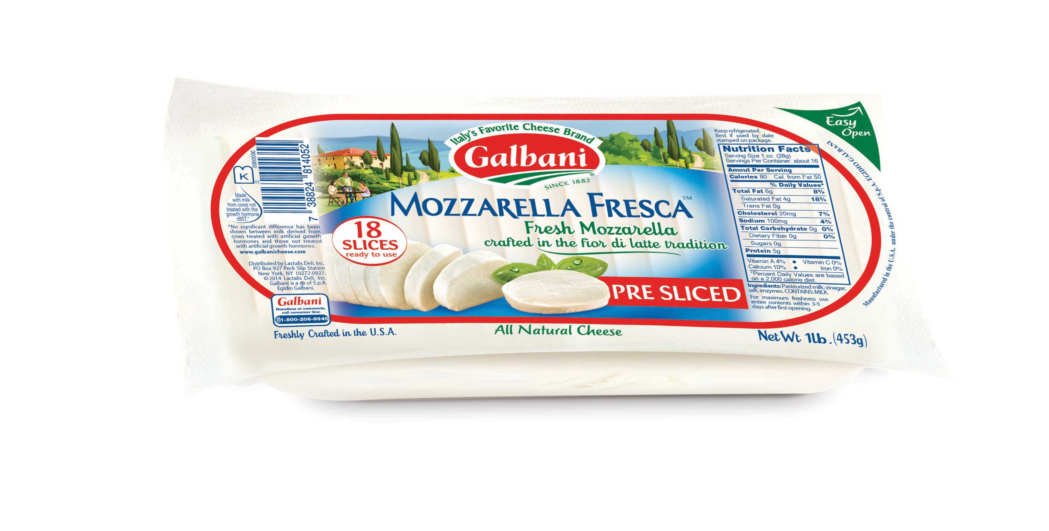 Galbani Fresh Mozzarella Cheese Pre-Sliced Log, 16 Ounce -- 6 per case.