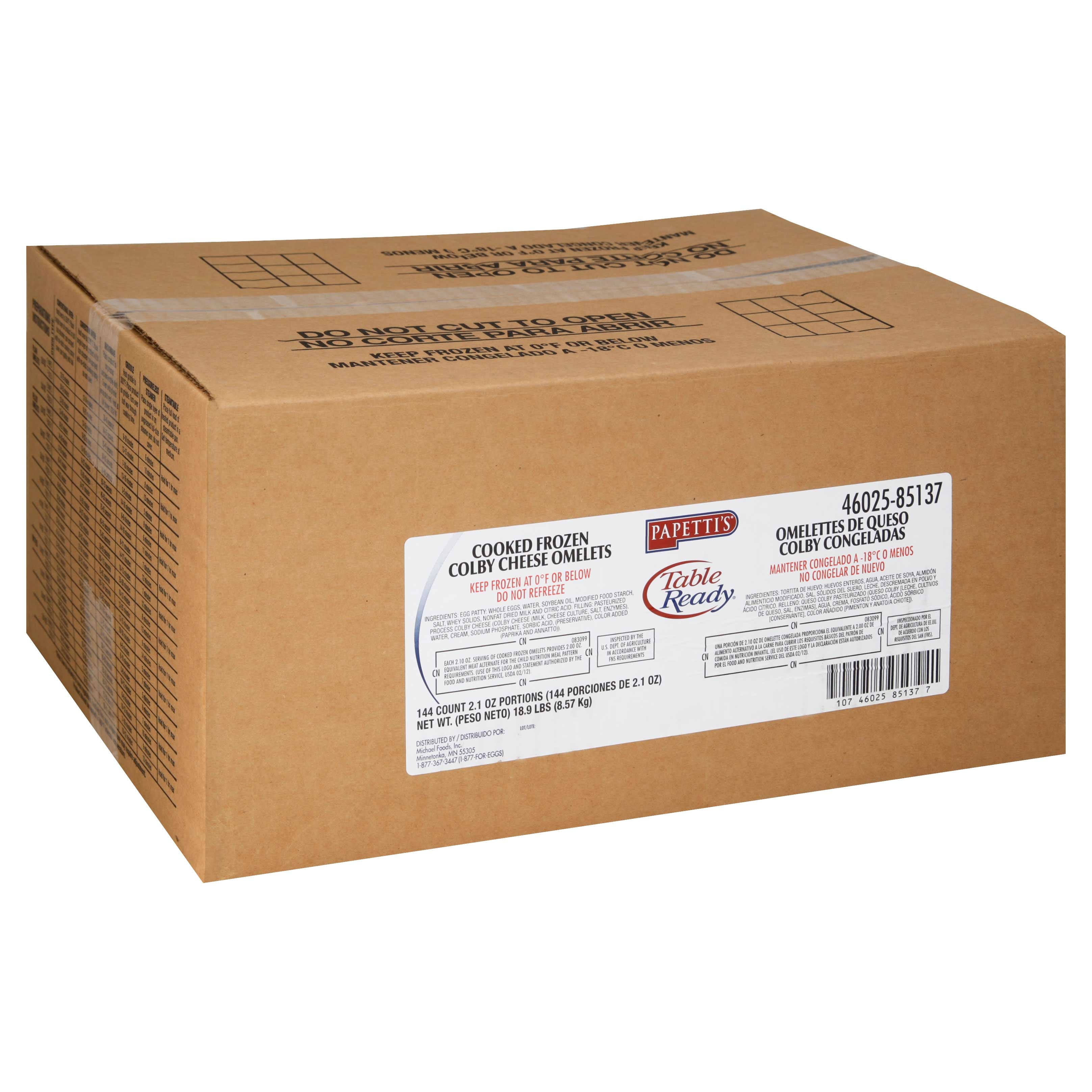 Michael Foods Papettis Colby Cheese Omelette, 2.1 Ounce -- 144 per case.