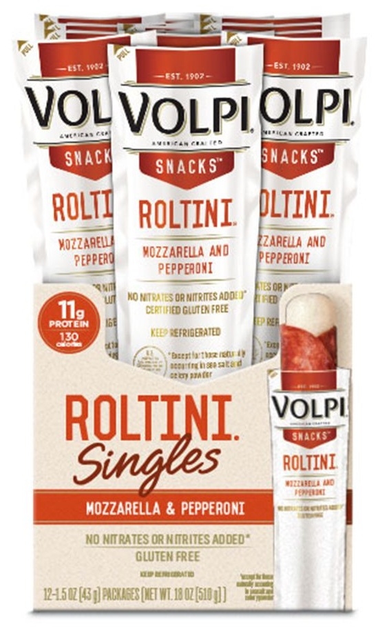 Volpi Roltini Singles with Pepperoni Pork - Display Ready Carton, 1.5 Ounce -- 72 per case.
