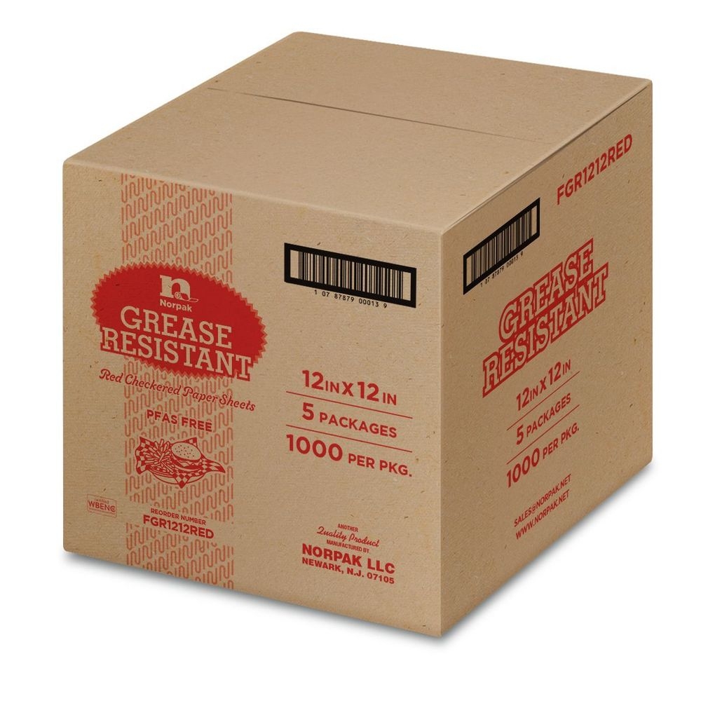 Norpak 12 x 12 inch Red Checkered Grease Resistant Sheet, 1000 count -- 5 per case