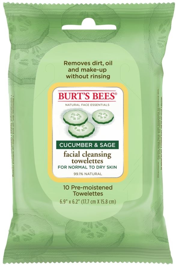 Burts Bees Cucumber and Sage Facial Cleansing Towelettes, 10 count per pack -- 32 per case