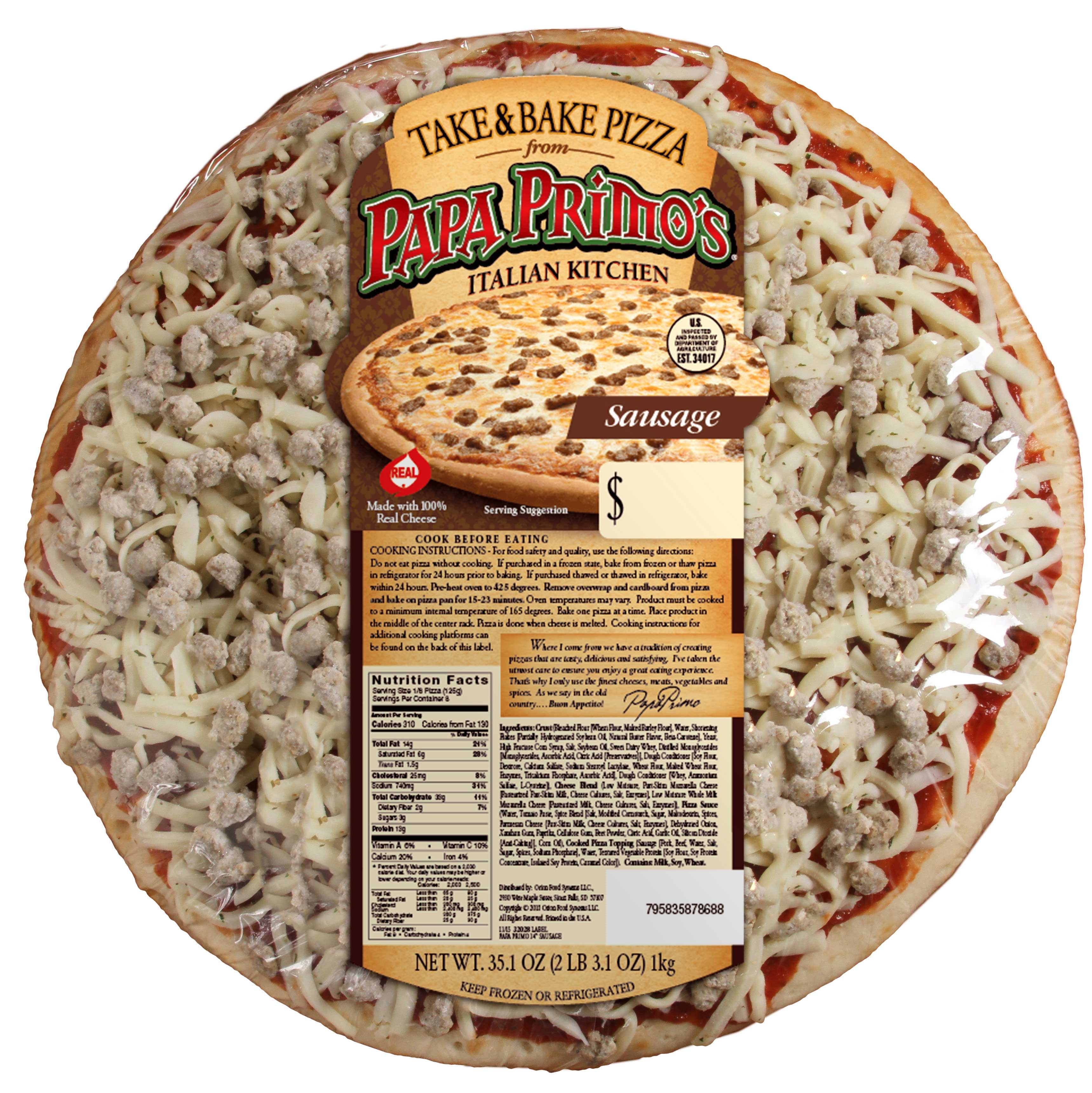 Papas Primos Large Sausage Pizza, 35.1 Ounce -- 6 per case.