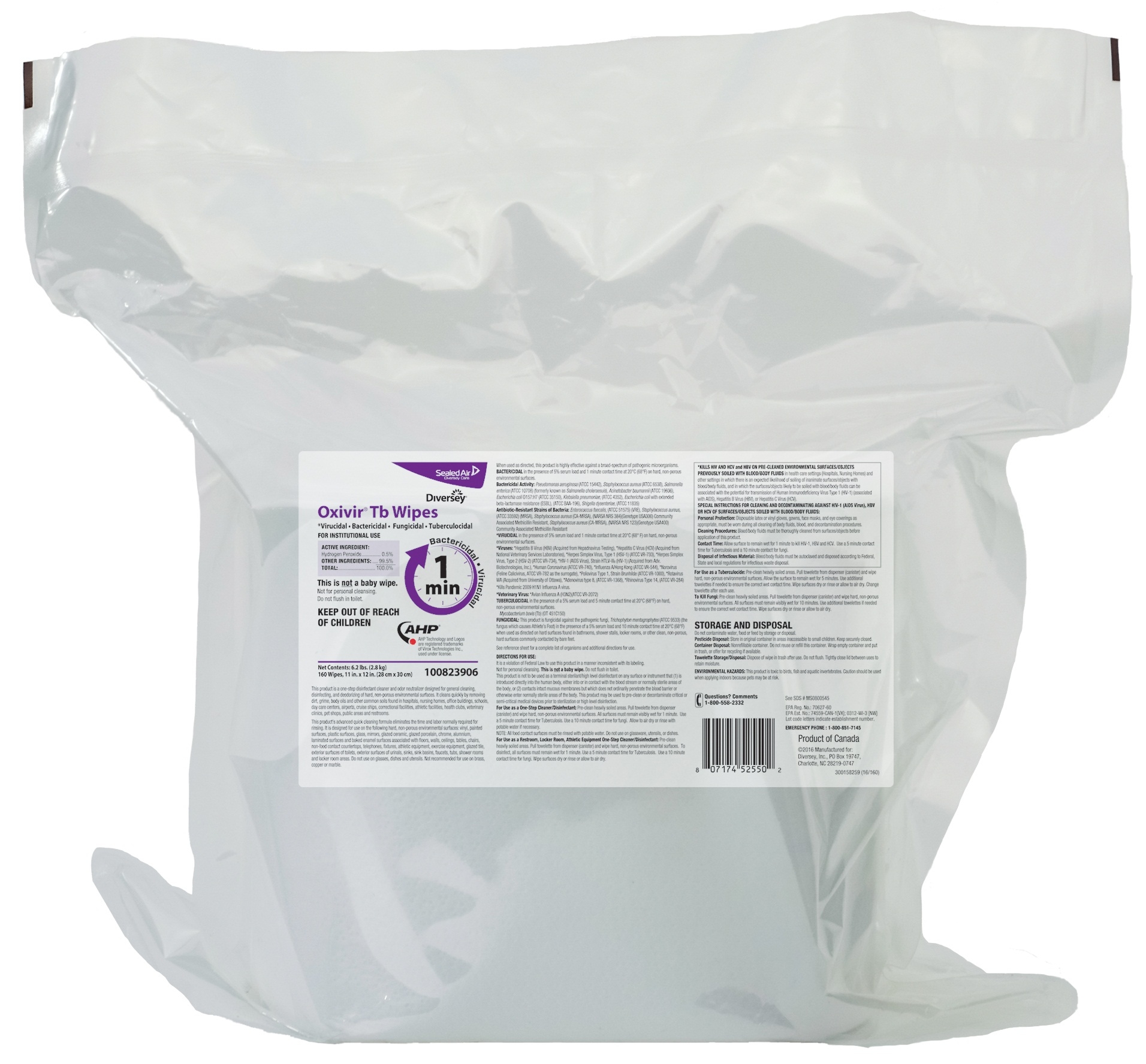 Oxivir Toilet Bowl Cleaner Wipes, 160 count per pack -- 4 per case