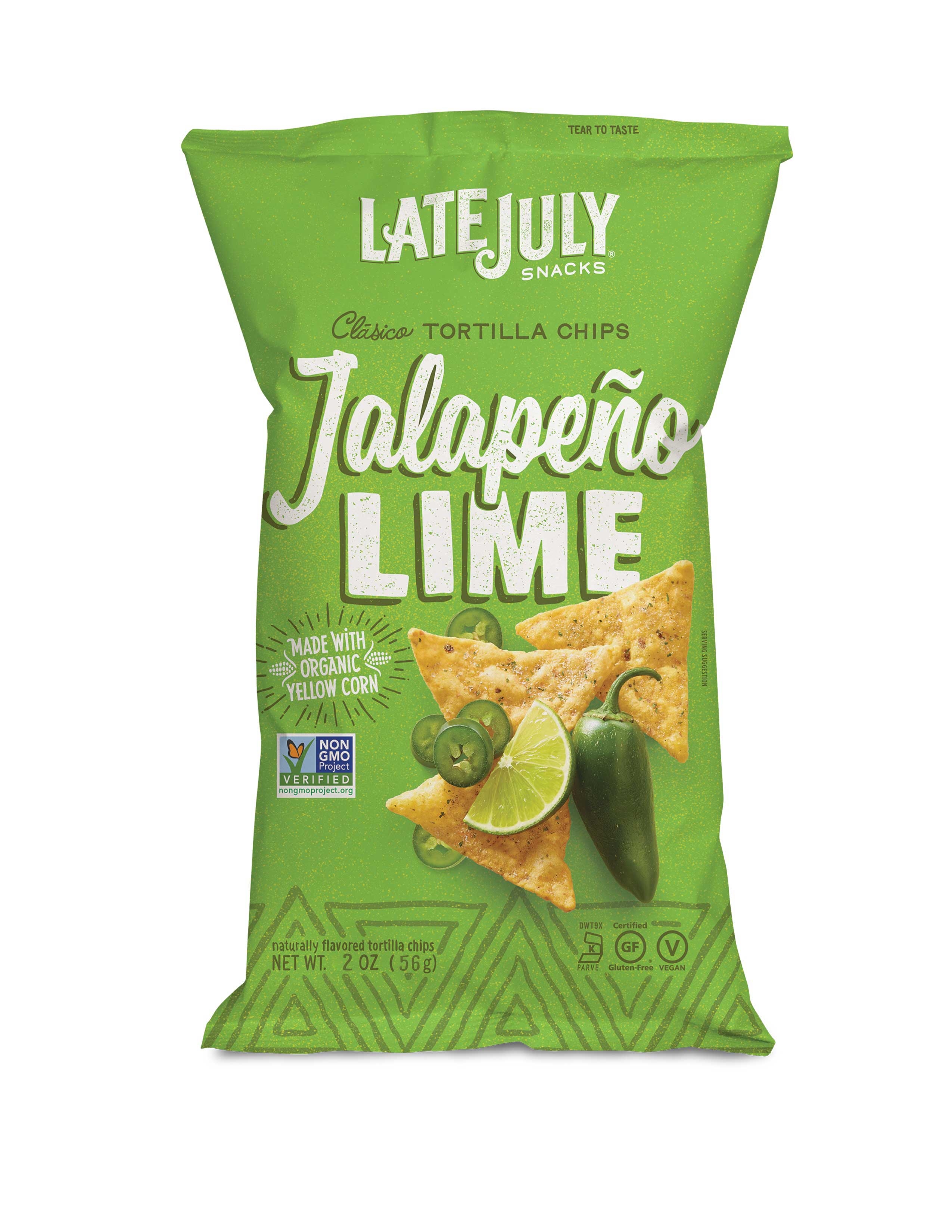 Late July Jalapeno Lime Clasico Tortilla Chips, 2 Ounce -- 6 per case.