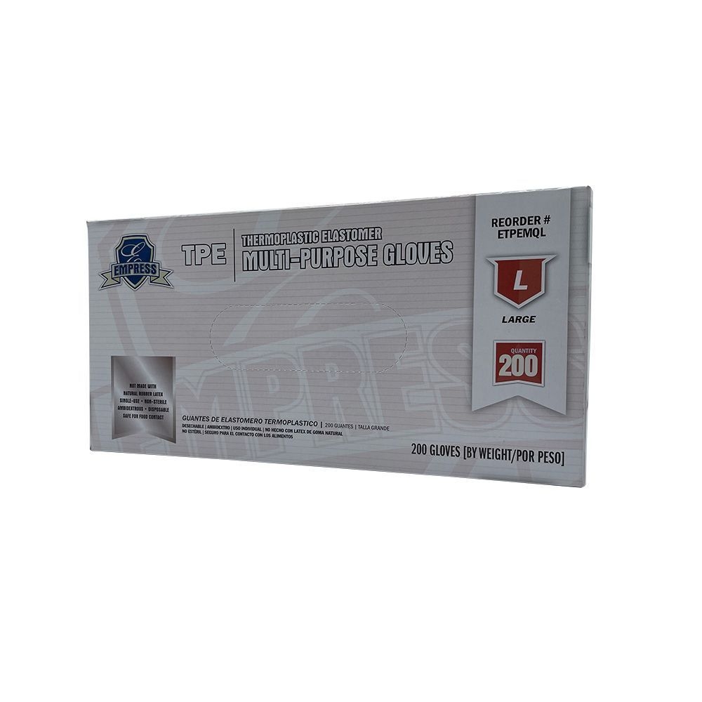 Empress Clear Large Thermoplastic Elastomer Gloves -- 2000 per case.