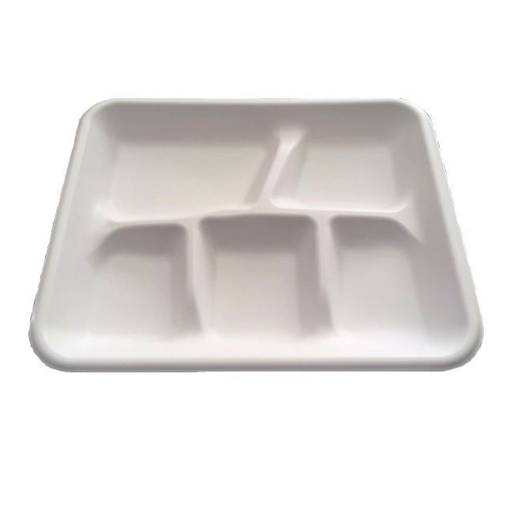 Empress Earth Mineral Filled Polypropylene White 5 Compartment School Tray -- 500 per case.