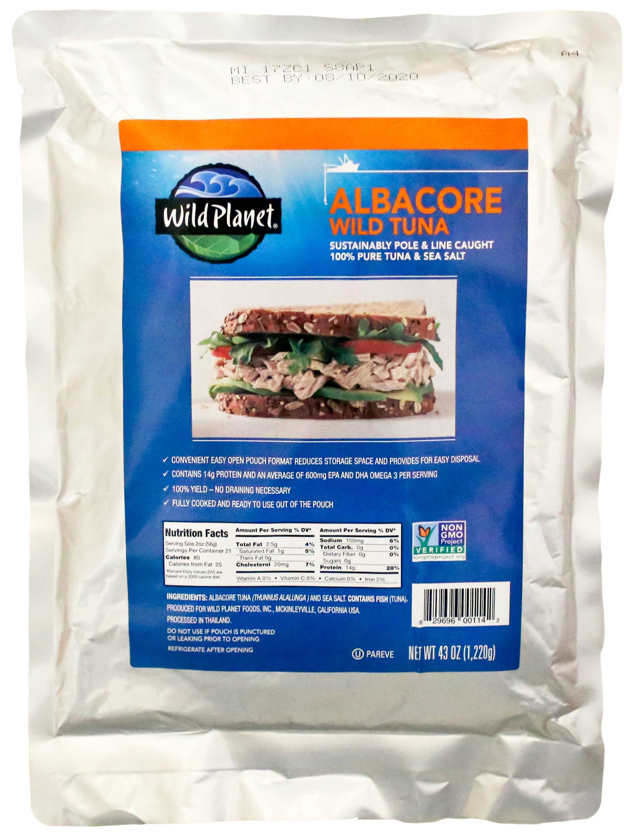Wild Planet Foods Albacore Wild Tuna with Sea Salt, 43 Ounce -- 6 per case