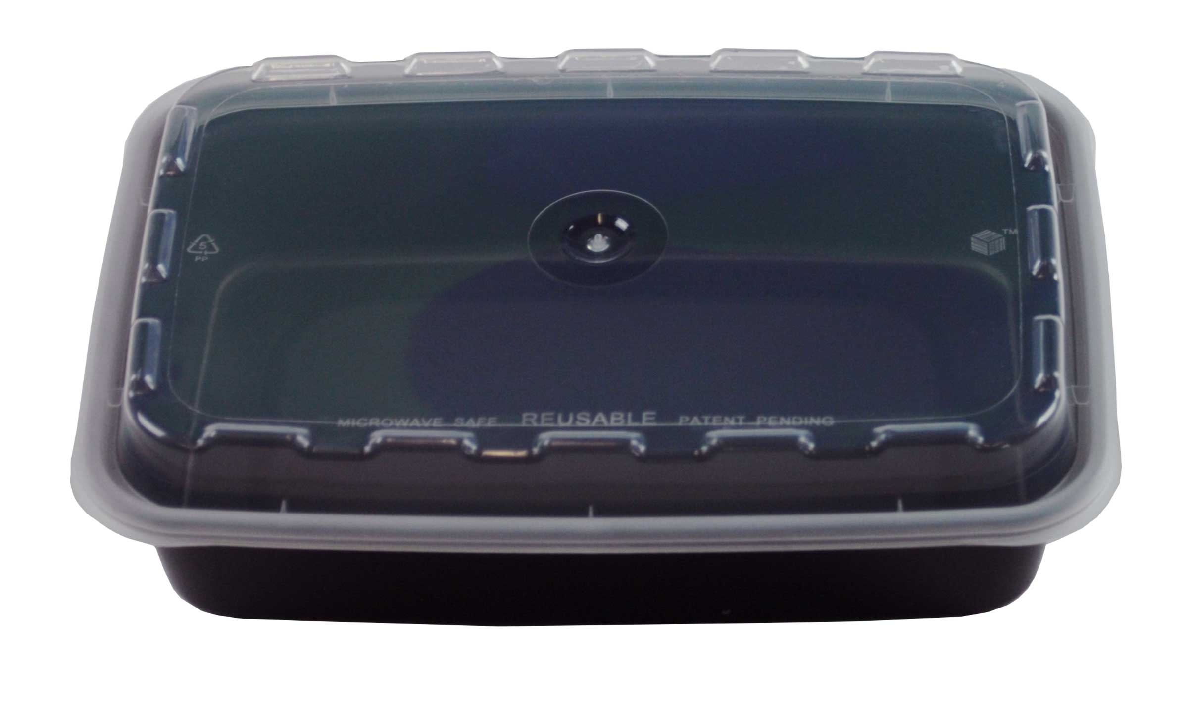 Cubeware Rectangular Black Reusable Plastic Microwavable Food Container with Clear Lid Set, 16 Ounce -- 150 set per case.