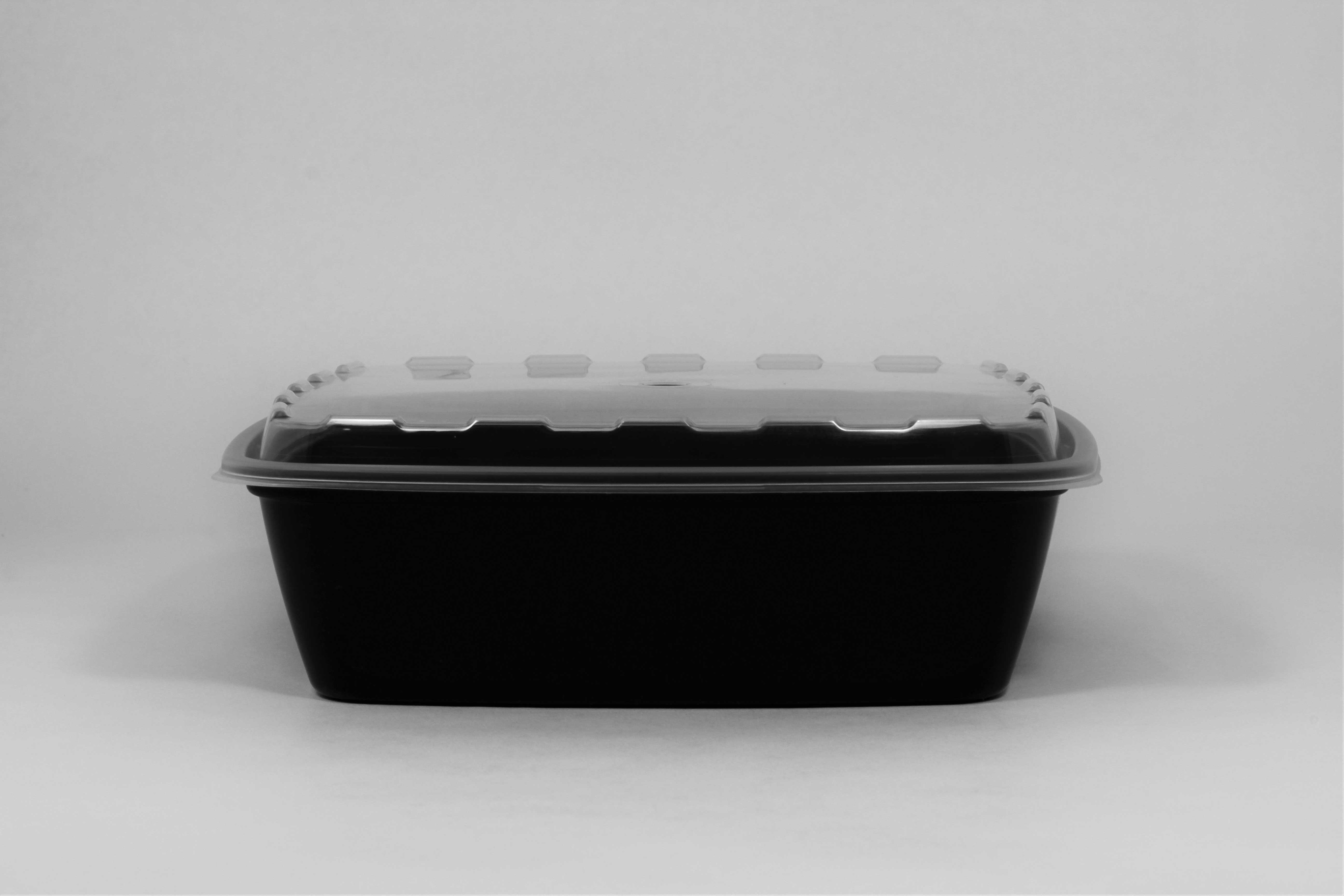 Cube Square Black Reusable Plastic Food Containers with Clear Lid Set, 64 Ounce -- 100 set per case.
