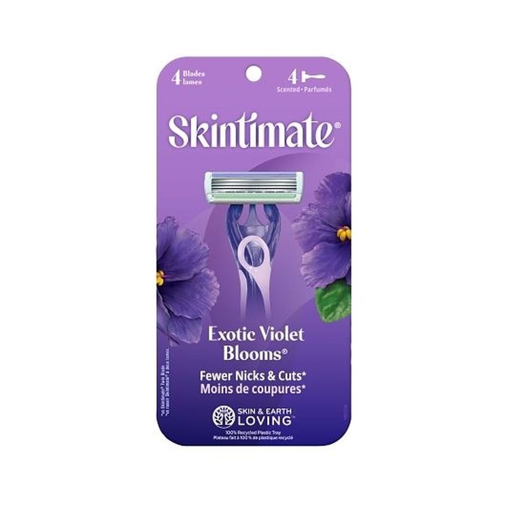 Skintimate Exotic Violet Blooms Disposable Razor for Women, 4 count -- 12 per case
