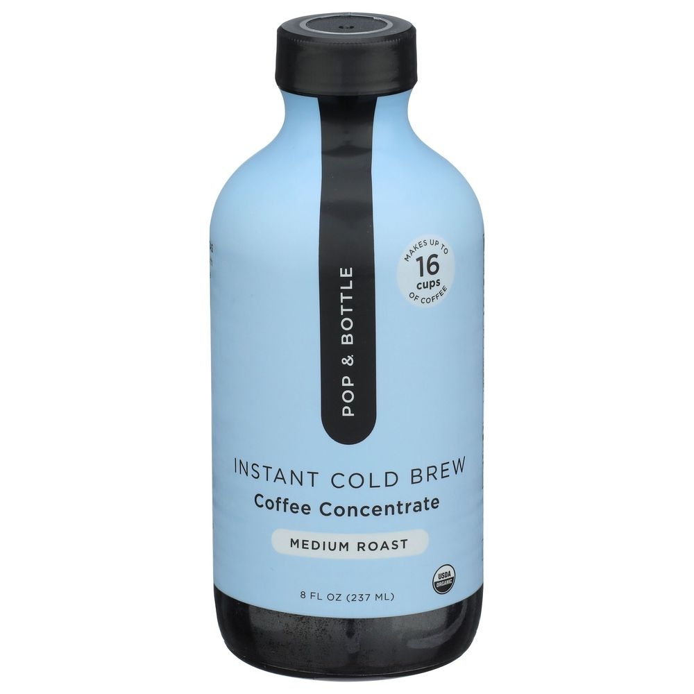 Pop and Bottle Organic Medium Roast Instant Cold Brew Super Coffee Concentrate, 8 Fluid Ounce -- 6 per case