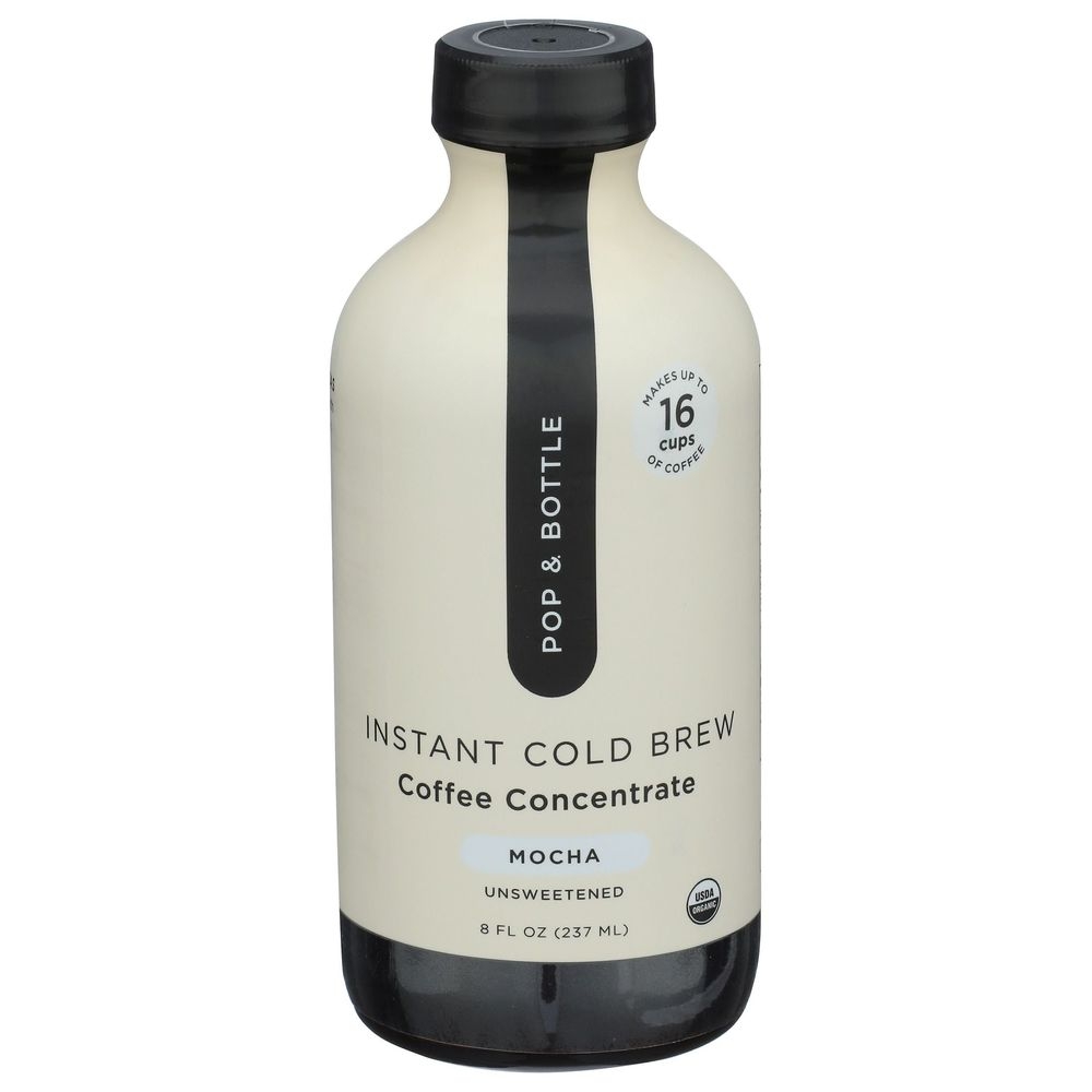 Pop and Bottle Organic Mocha Instant Cold Brew Super Coffee Concentrate, 8 Fluid Ounce -- 6 per case