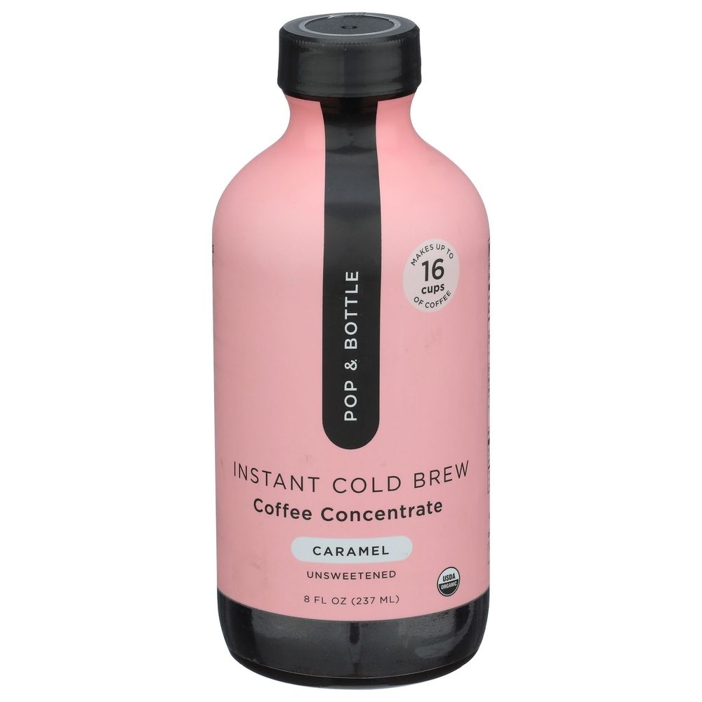 Pop and Bottle Organic Caramel Instant Cold Brew Super Coffee Concentrate, 8 Fluid Ounce -- 6 per case