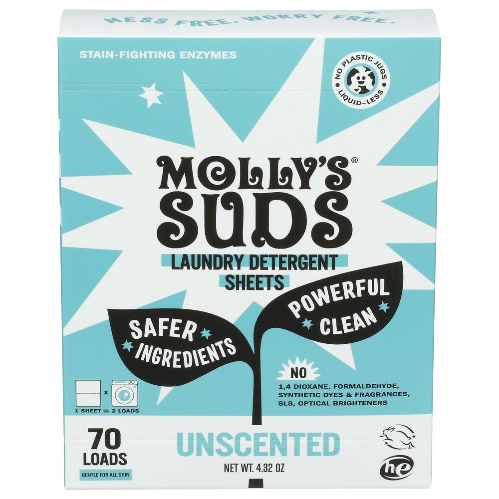 Mollys Suds Unscented Laundry Sheets, 4.32 Ounce -- 6 per case