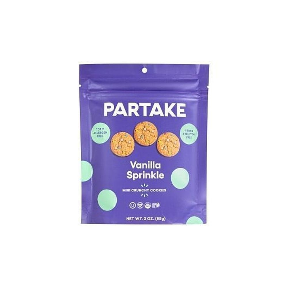 Partake Foods Vanilla Sprinkle Crunchy Cookies, 3 Ounce -- 8 per case