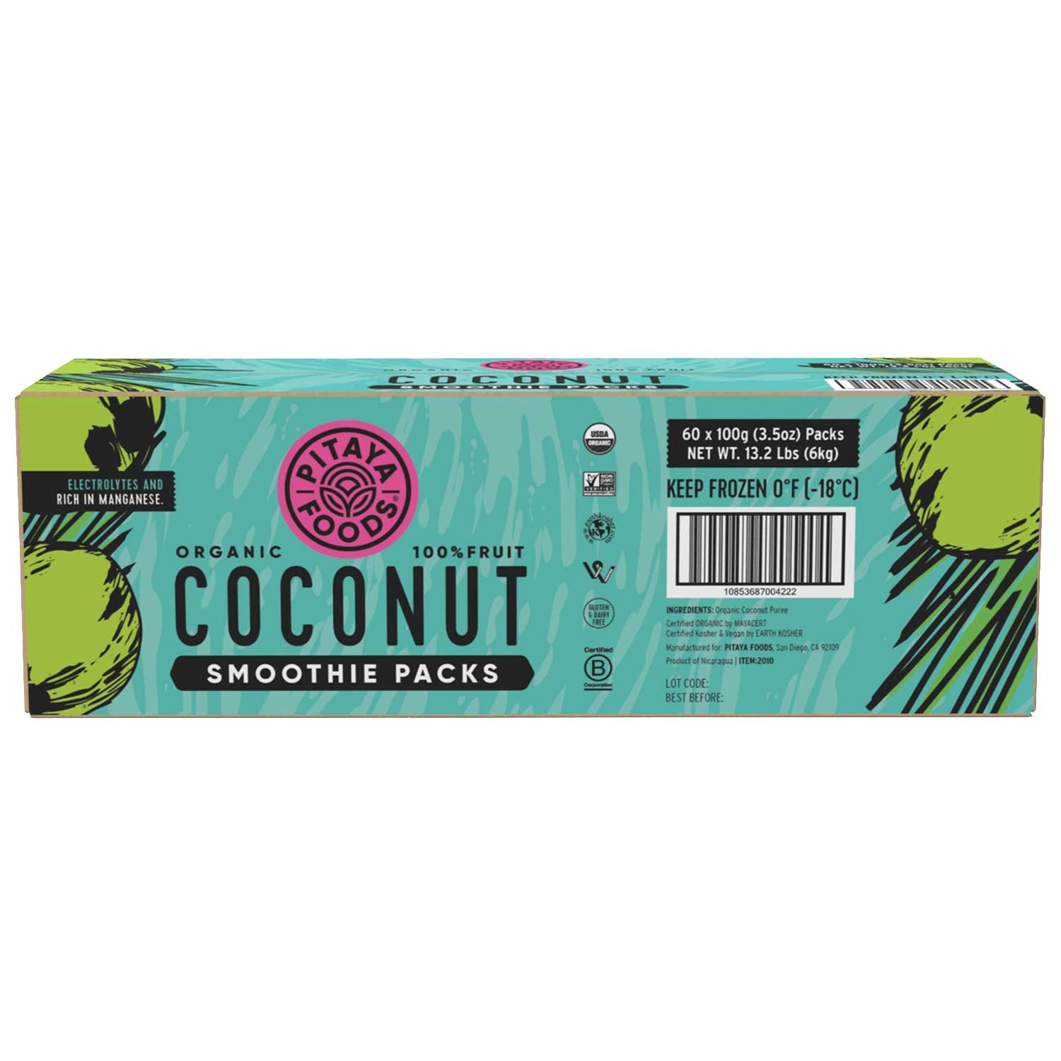 Pitaya Organic Plus 100 Percent Fruit Coconut Smoothie Pack, 13.2 Pound
