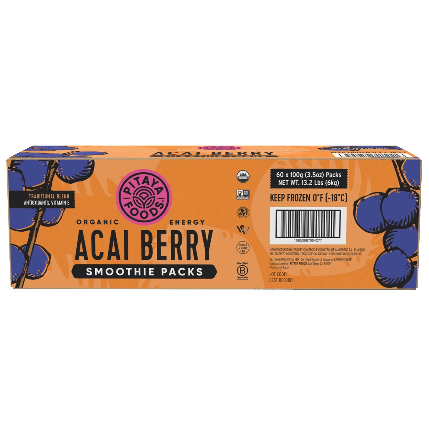 Pitaya Plus Organic Sweetened Acai with Guaran Smoothie Pack, 100 Gram -- 60 per case