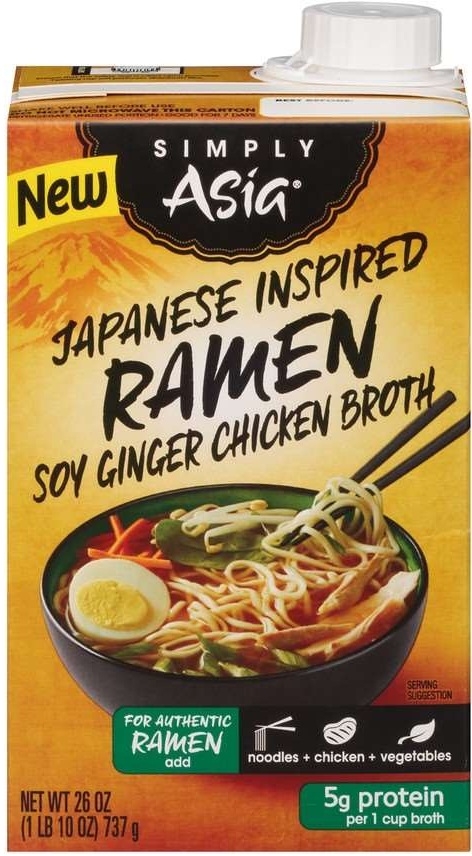 Simply Asia Japanese Inspired Ramen Soy Ginger Chicken Broth, 26 Fluid Ounce -- 6 per case