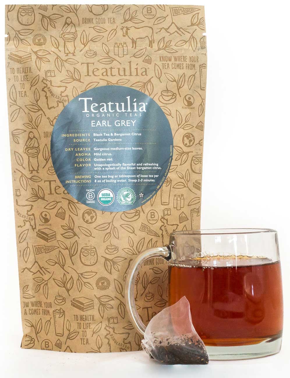 Teatulia Organic Earl Grey Unwrapped Premium Pyramid Tea -- 50 per case