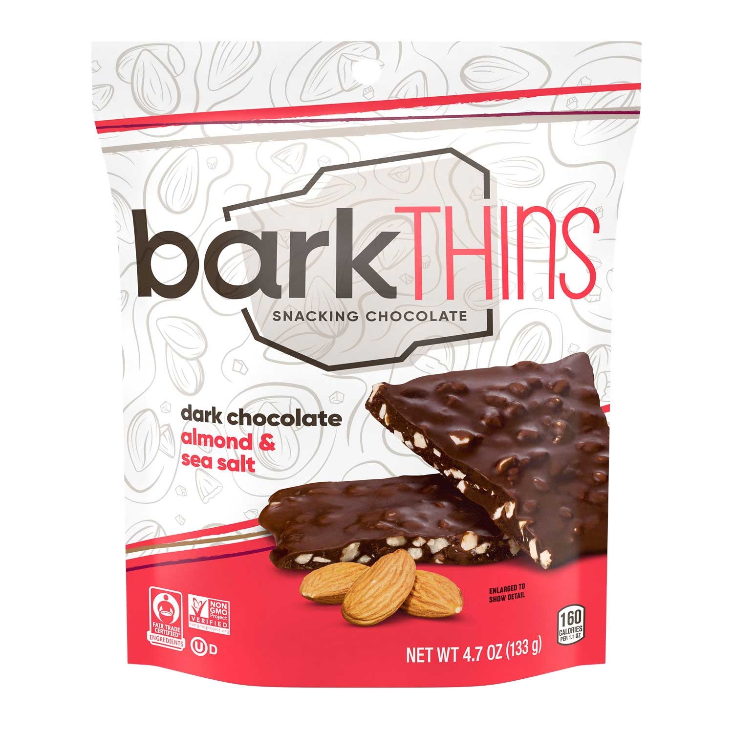 Bark Thins Dark Chocolate Almond with Sea Salt - Regular Pouch, 4.7 Ounce -- 12 per case