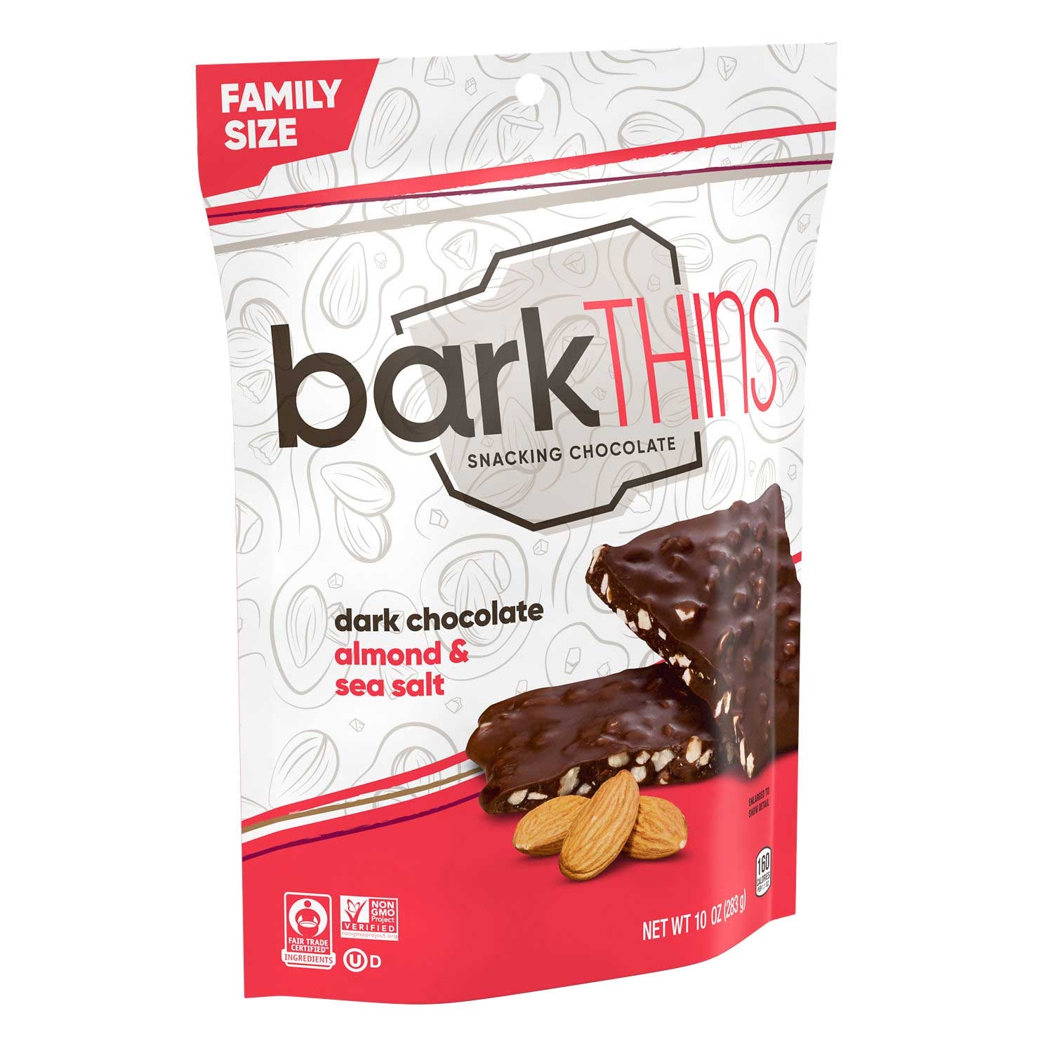 Bark Thins Dark Chocolate Almonds with Sea Salt - X Large Pouch, 10 Ounce -- 9 per case