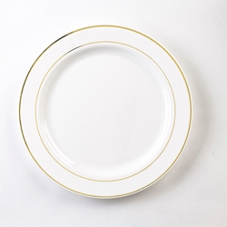 Glimmerware White and Gold Dinner Plate, 10.25 inch, 10 count per pack -- 12 per case.