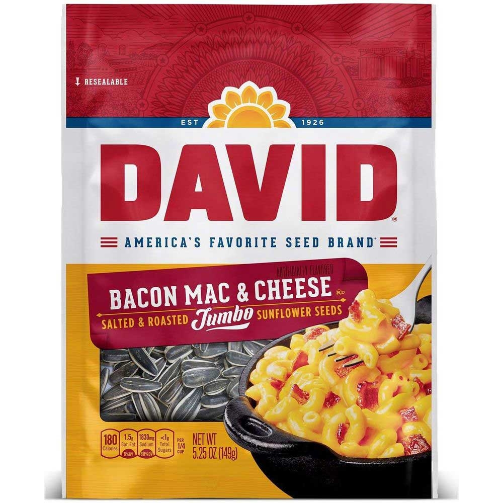 David Bacon Mac and Cheese Roasted and Salted Jumbo Sunflower Seeds, 5.25 Ounce -- 12 per case