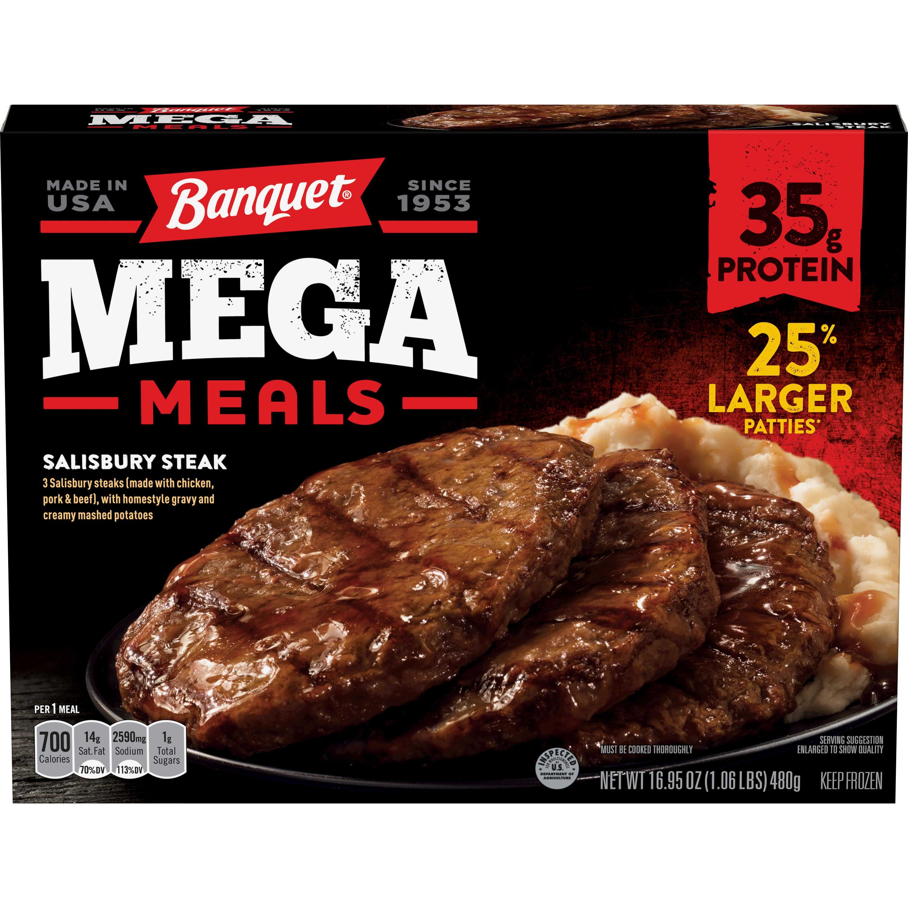 Banquet Salisbury Steak Mega Meal, 16.95 Ounce -- 8 per case.
