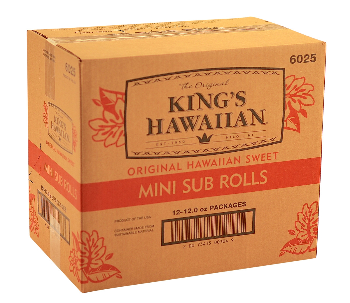 Kings Hawaiian Original Mini Sub Rolls, 12 Ounce - 6 per pack -- 12 per case.