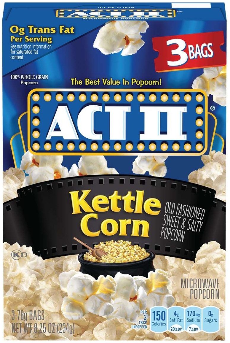 Act II Microwave Kettle Corn Popcorn, 8.25 Ounce -- 12 per case