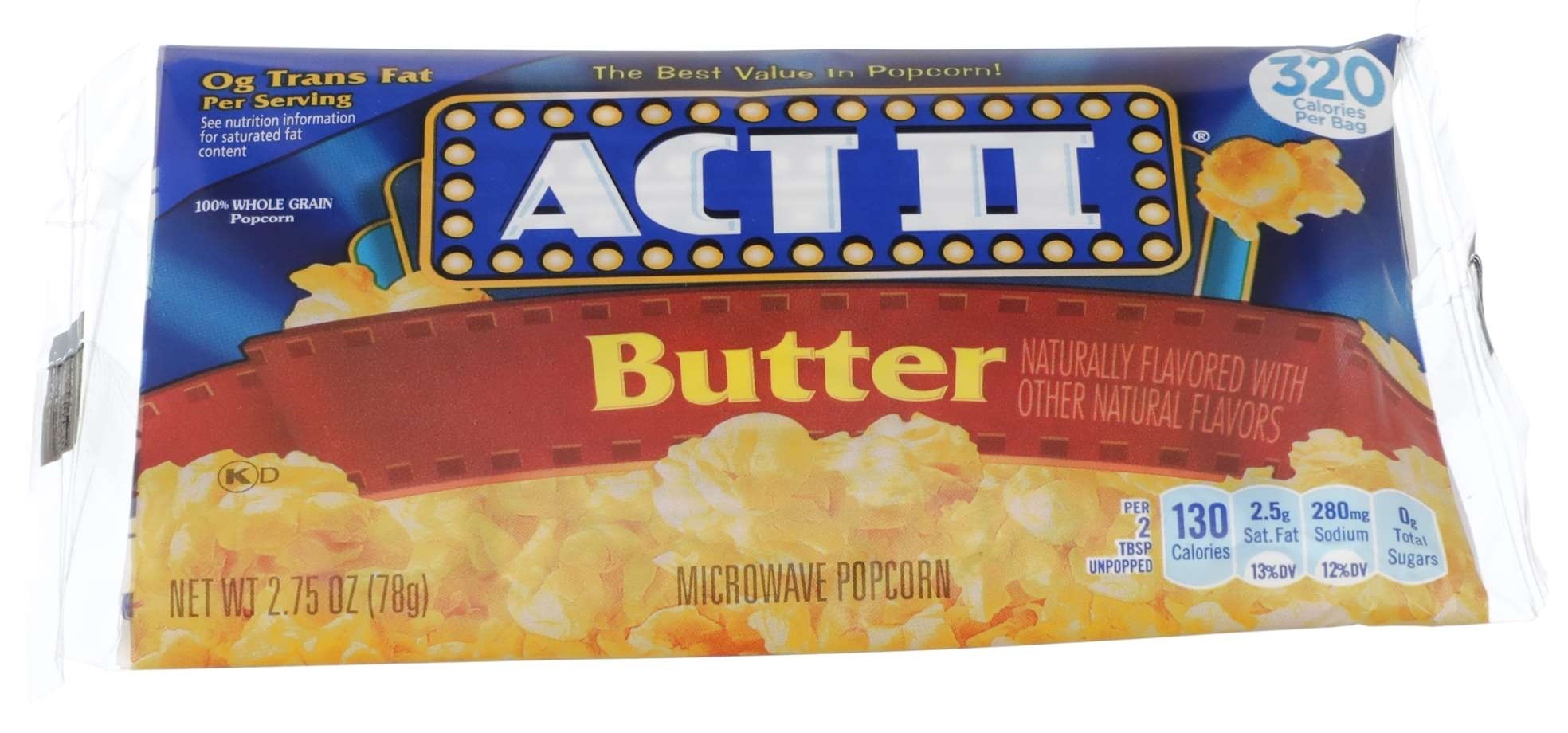 Act II Microwave Tray Butter Popcorn, 2.75 Ounce -- 72 per case
