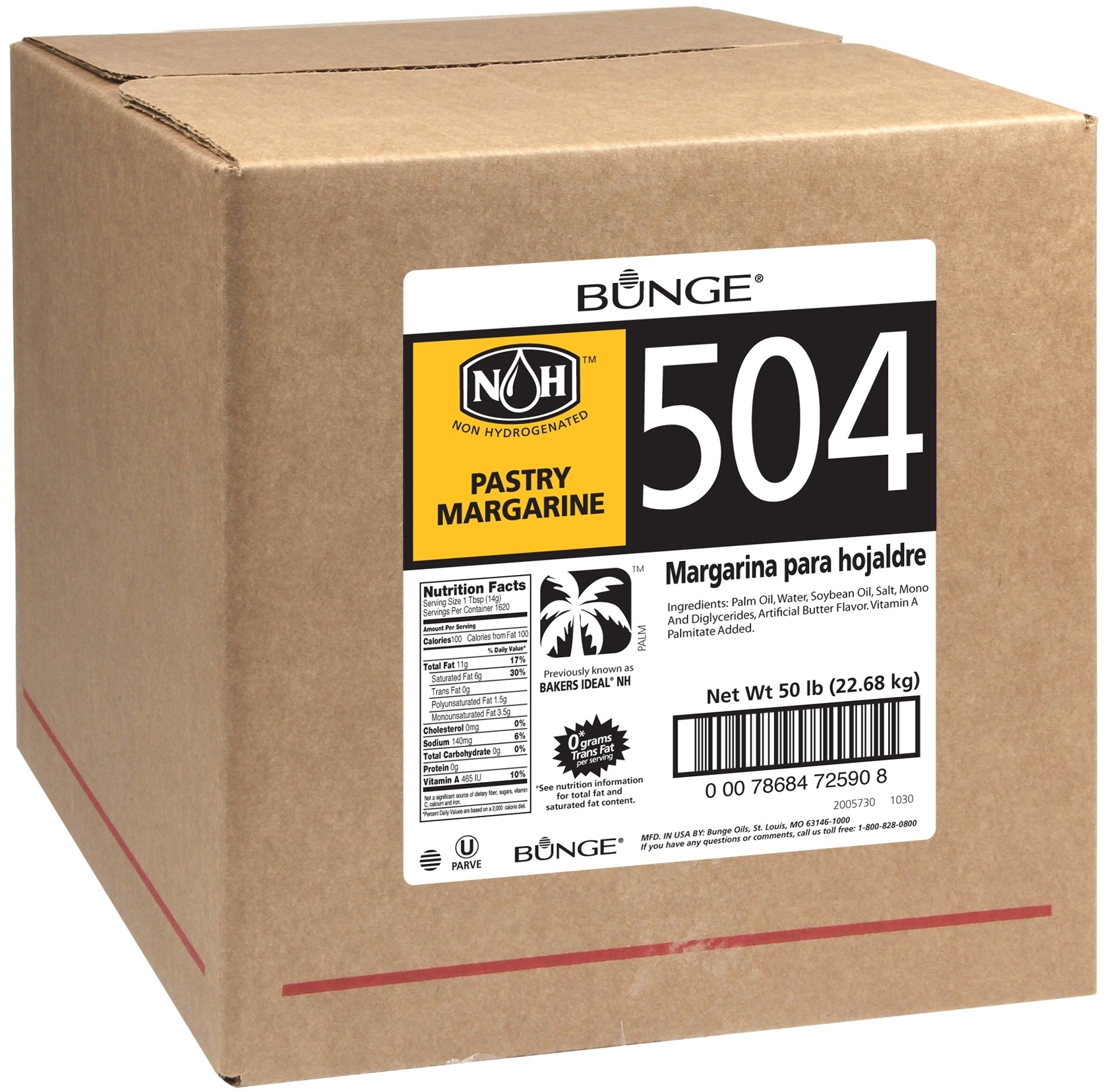 Bunge Non Hydrogenated 504 Pastry Margarine, 50 Pound.