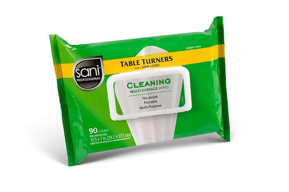 Nice-Pak Sani Professional Table Turner Wipes, 90 per pack -- 12 per case