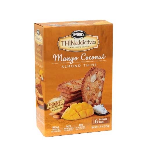 Nonni's THINaddictives Mango Coconut Almond Thin Cookies, 4.4 Ounce -- 6 per case