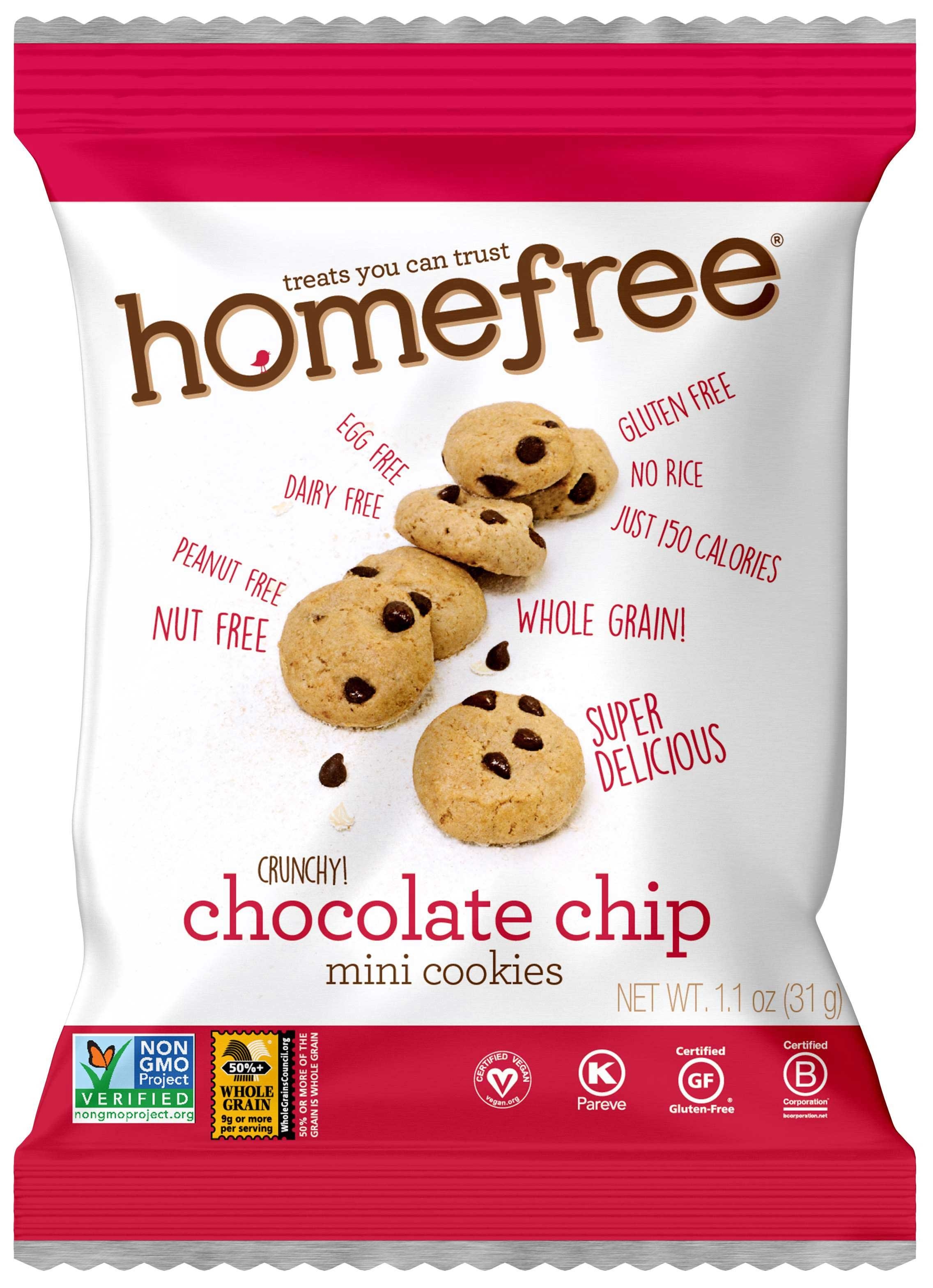 Homefree Gluten Free Chocolate Chip Mini Cookies, 1.1 Ounce Bag -- 30 per case.