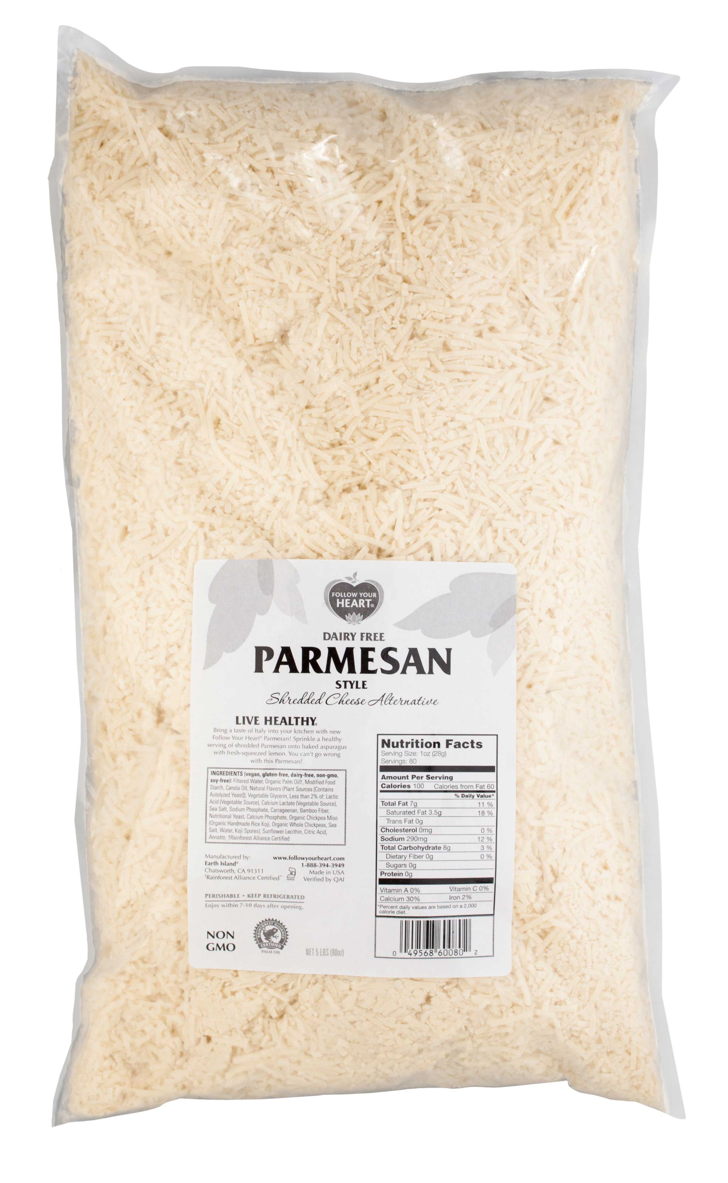 Follow Your Heart Vegan Shredded Parmesan, 5 Pound -- 3 per case.