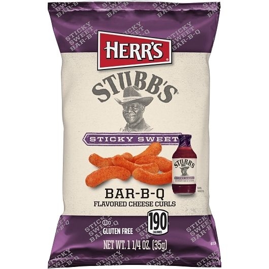 Herrs Stubbs Sticky Sweet BBQ Cheese Curls, 1.25 Ounce -- 60 per case