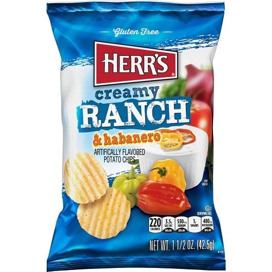 Herrs Creamy Ranch and Habanero Potato Chips, 1.5 Ounce -- 60 per case