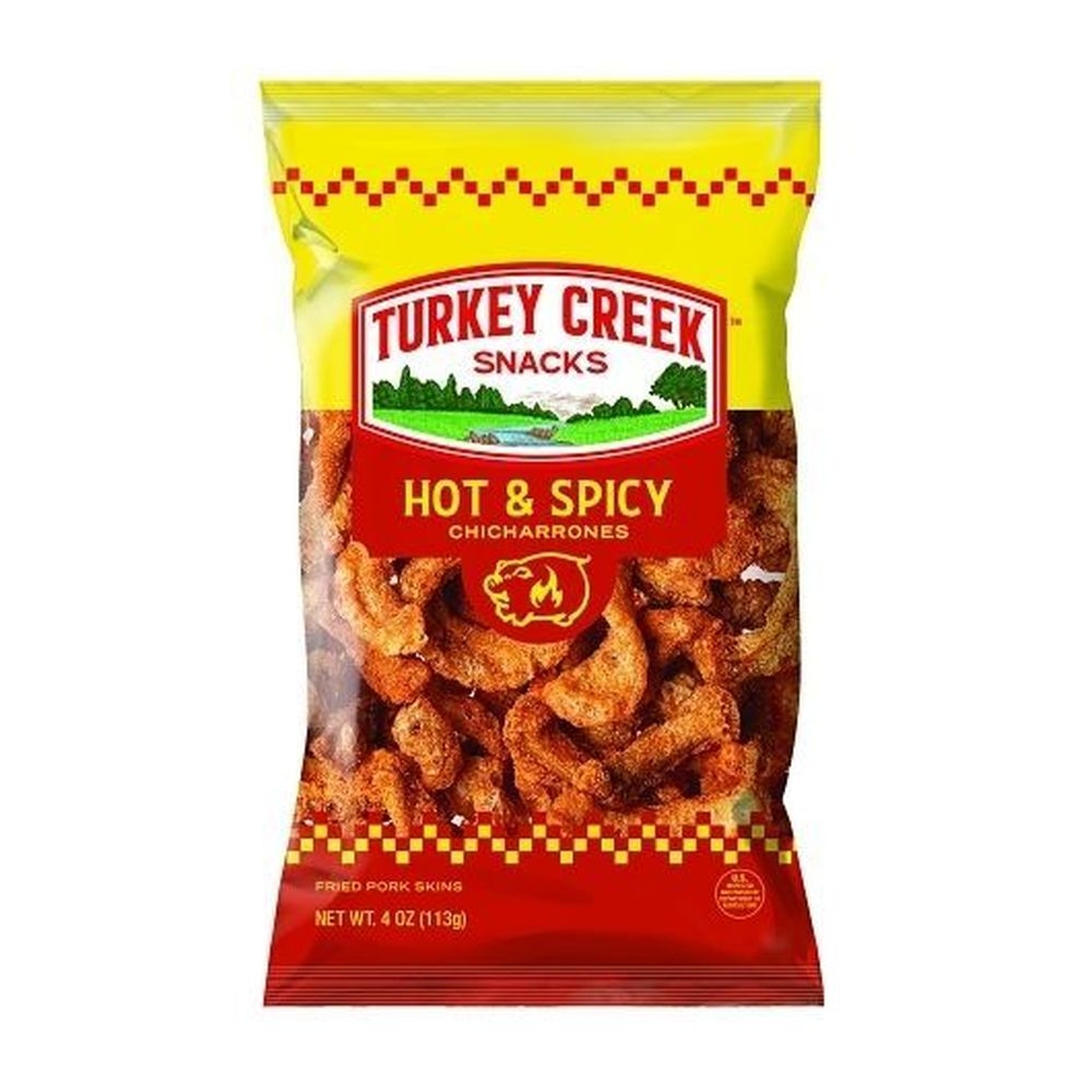 Turkey Creek Hot Pork Skins, 4 Ounce Box -- 12 per case