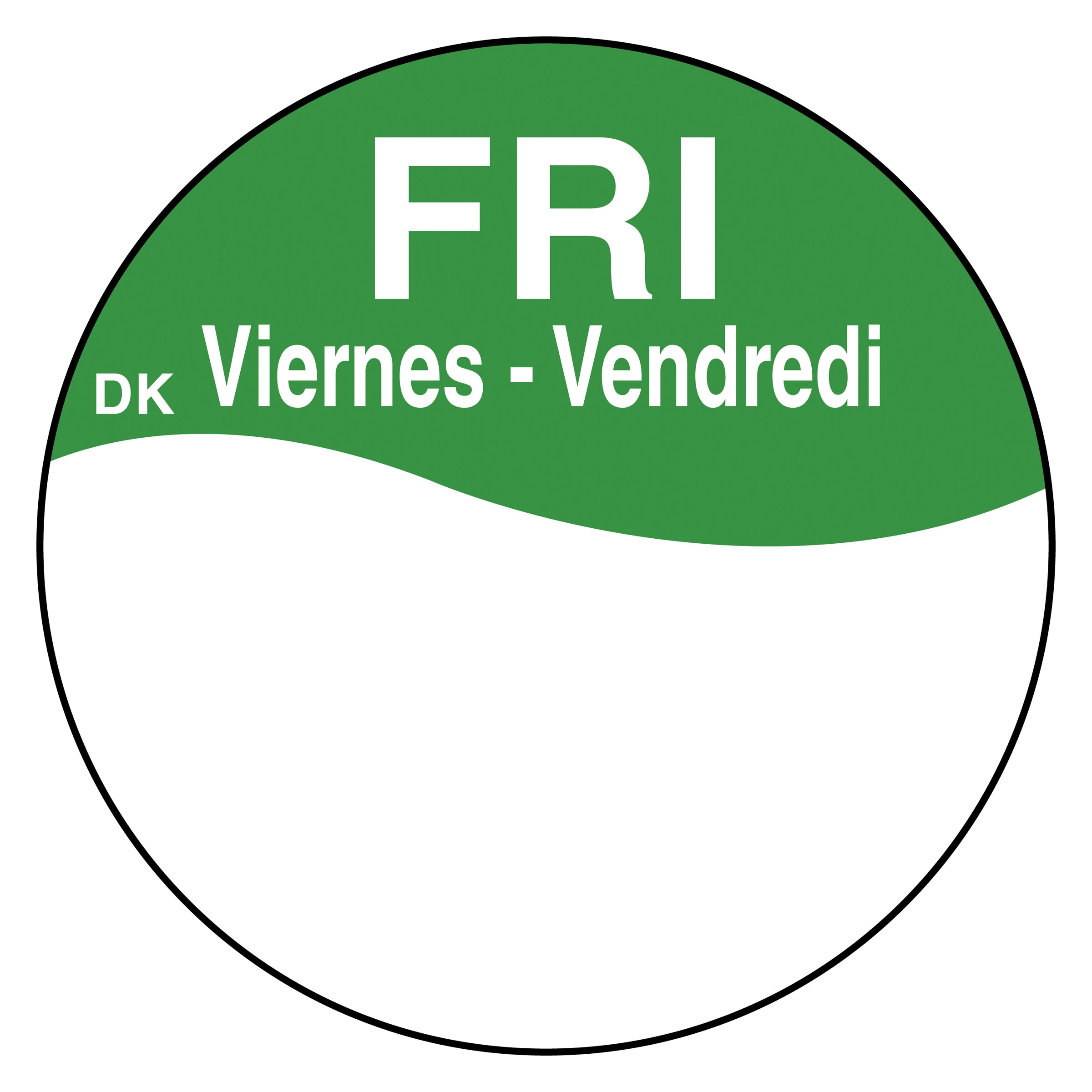 Daymark Round Permanent Half Blank Bilingual Day of the Week Label - Friday, 1 inch -- 12 rolls per case.