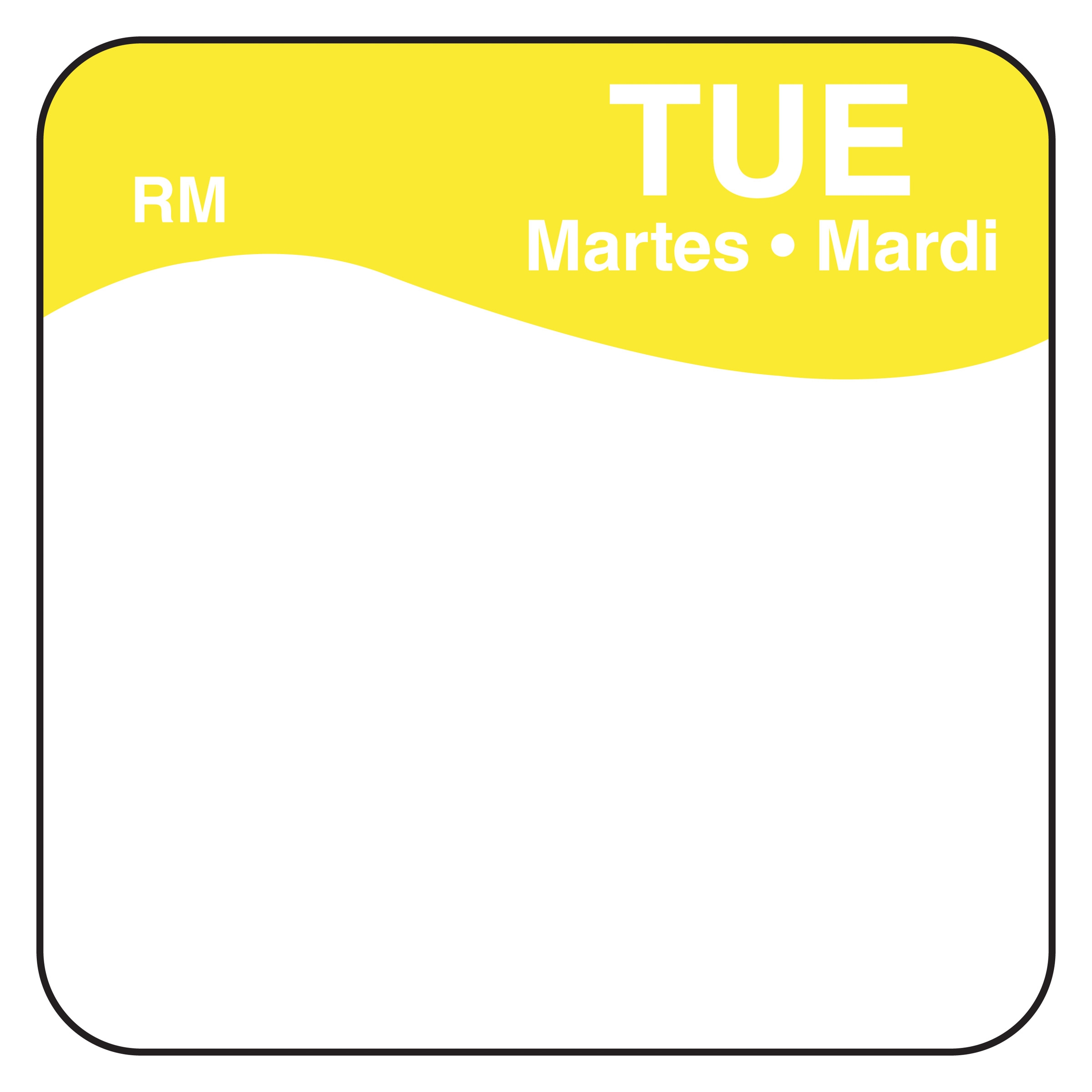 Daymark Square Wash Off Bilingual Day of the Week Label - Tuesday, 1 inch -- 12 rolls per case.